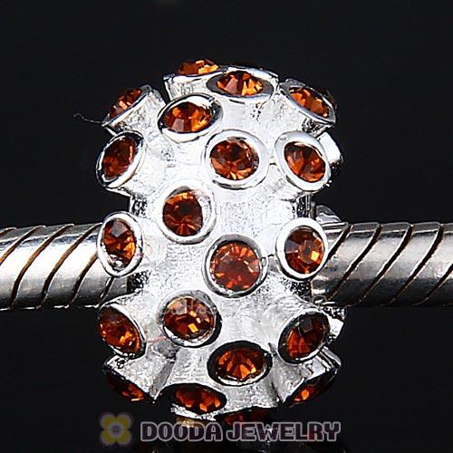 Sterling Silver Loose Pave Beads with Smoked Topaz Austrian Crystal