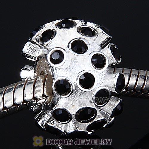 Sterling Silver Loose Pave Beads with Jet Austrian Crystal
