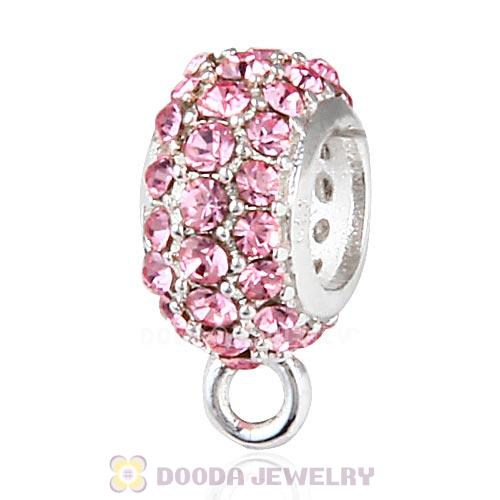 European Sterling Silver Pave Beads with Light Rose Austrian Crystal