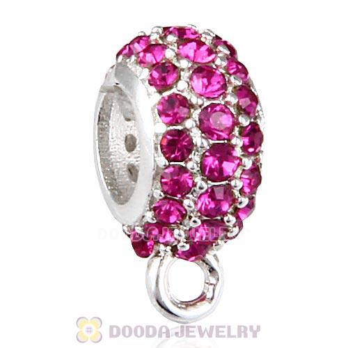 European Sterling Silver Pave Beads with Fuchsia Austrian Crystal