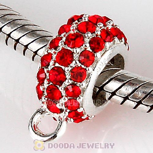 European Sterling Silver Pave Beads with Light Siam Austrian Crystal