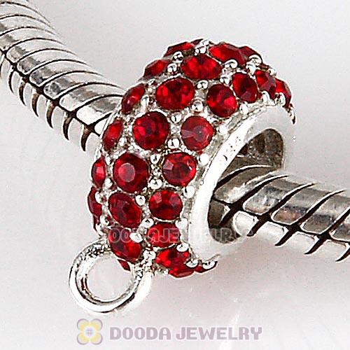 European Sterling Silver Pave Beads with Siam Austrian Crystal