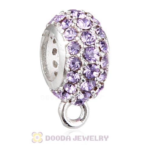 European Sterling Silver Pave Beads with Violet Austrian Crystal