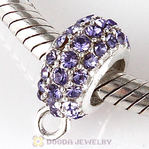 European Sterling Silver Pave Beads with Tanzanite Austrian Crystal