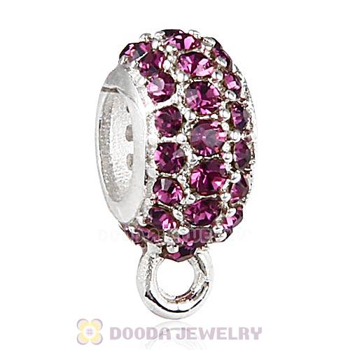 European Sterling Silver Pave Beads with Amethyst Austrian Crystal