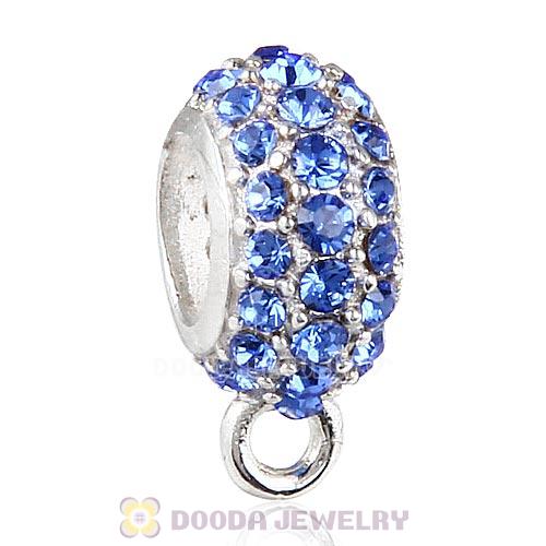 European Sterling Silver Pave Beads with Sapphire Austrian Crystal