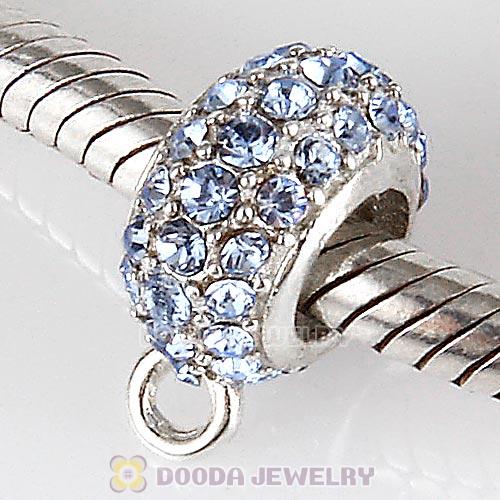 European Sterling Silver Pave Beads with Light Sapphire Austrian Crystal