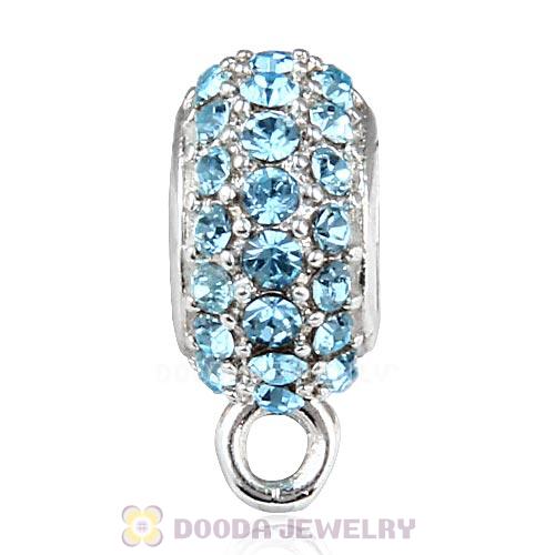 European Sterling Silver Pave Beads with Aquamarine Austrian Crystal