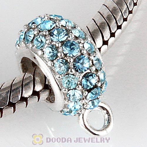 European Sterling Silver Pave Beads with Aquamarine Austrian Crystal