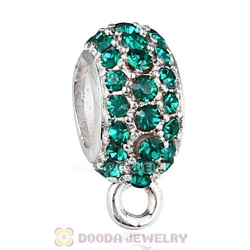 European Sterling Silver Pave Beads with Emerald Austrian Crystal