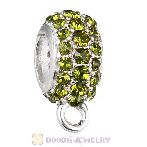 European Sterling Silver Pave Beads with Olivine Austrian Crystal