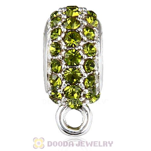 European Sterling Silver Pave Beads with Olivine Austrian Crystal