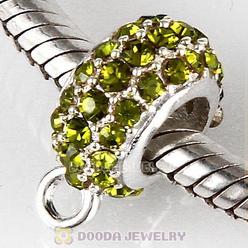 European Sterling Silver Pave Beads with Olivine Austrian Crystal