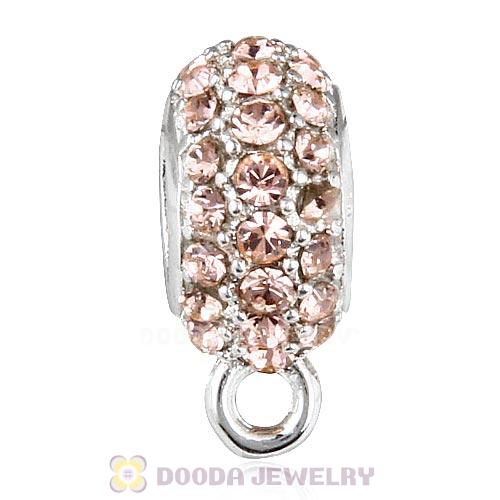 European Sterling Silver Pave Beads with Light Peach Austrian Crystal