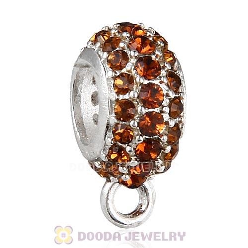 European Sterling Silver Pave Beads with Smoked Topaz Austrian Crystal