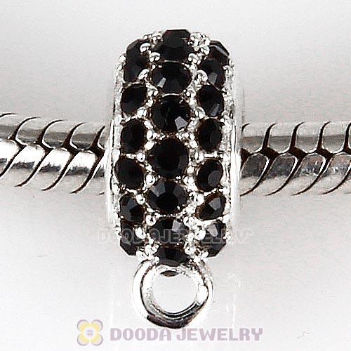 European Sterling Silver Pave Beads with Jet Austrian Crystal