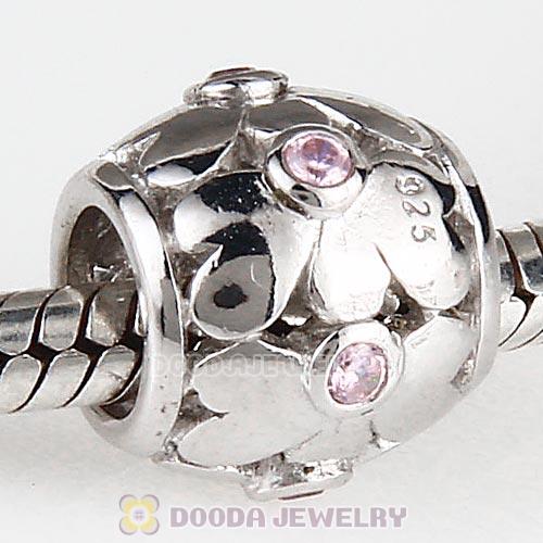 925 Sterling Silver European Flower Bead With CZ Stone Wholesale