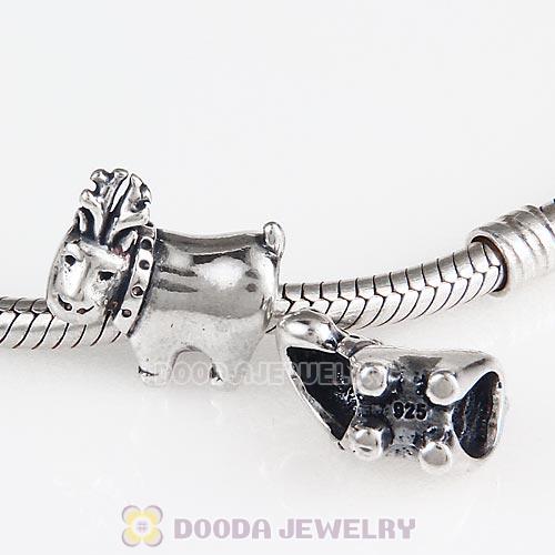 Antique Sterling Silver Deer Charm Beads European Style
