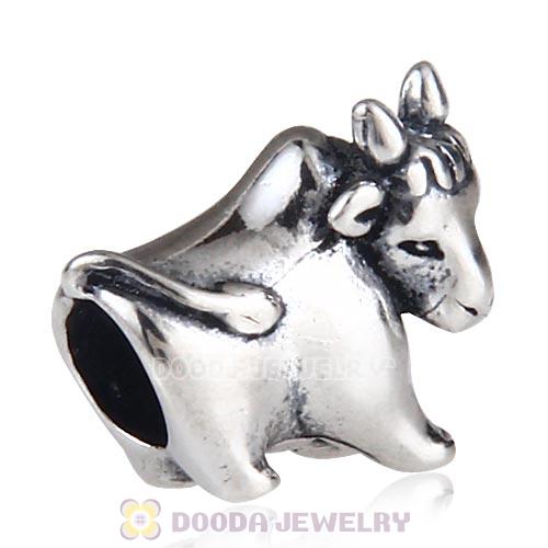 Antique Sterling Silver Cute Cow Charm Beads European Style