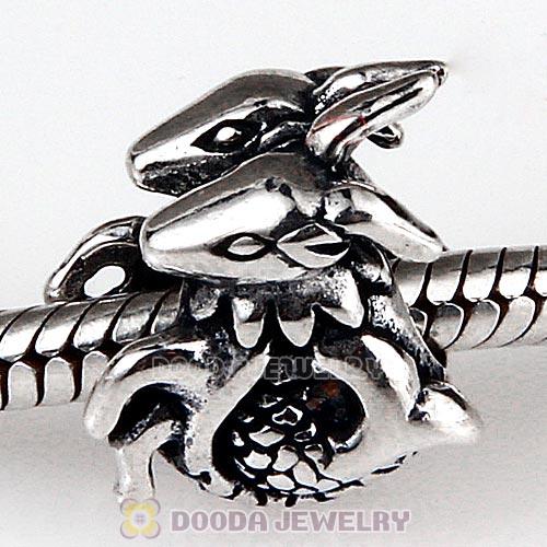 Antique Sterling Silver Dragon Charm Beads European Style