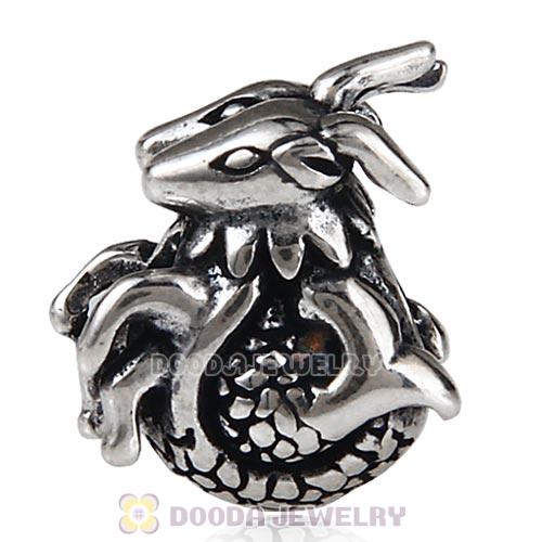 Antique Sterling Silver Dragon Charm Beads European Style