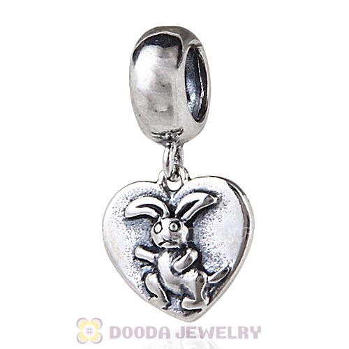 Antique Sterling Silver Hare Chinese zodiac Heart Love Dangle Beads European Style