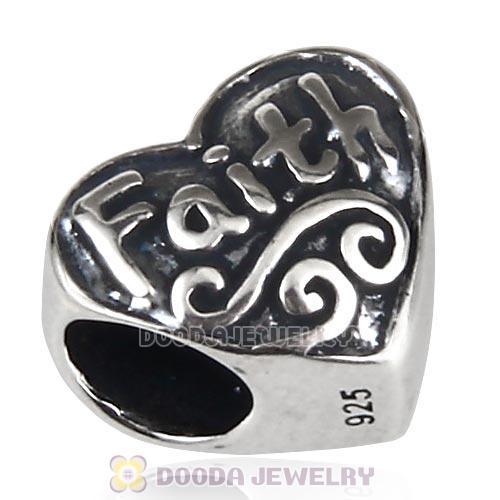 Antique Sterling Silver Faith Heart Love Beads European Style