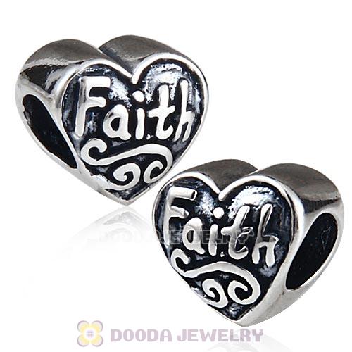 Antique Sterling Silver Faith Heart Love Beads European Style