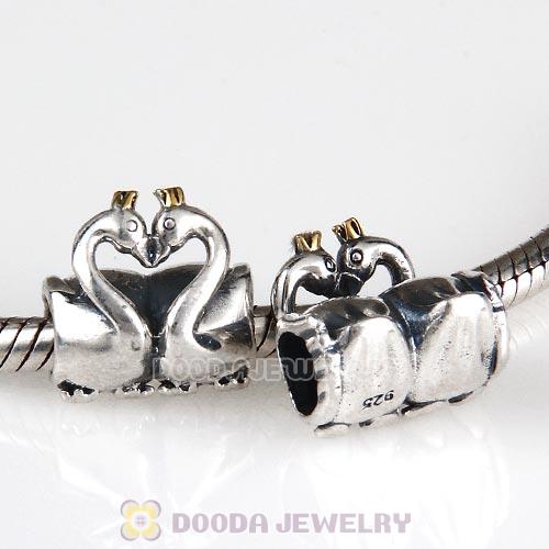 Antique Sterling Silver Swan Embrace Charm Beads European Style