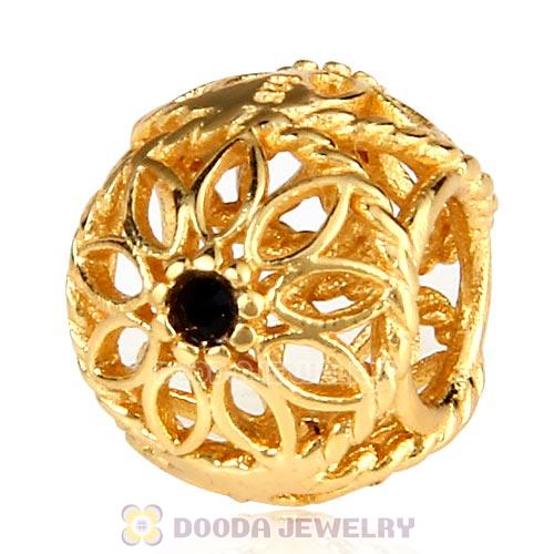 Sterling Silver Gold Plated Delicate Beauty Beads with Black Austrian Crystal