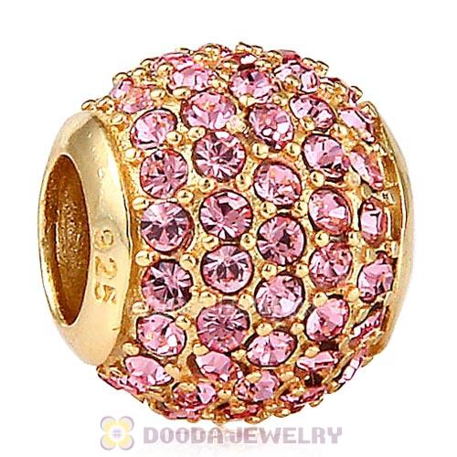 Gold Plated Sterling Pave Lights with Light Rose Austrian Crystal Charm