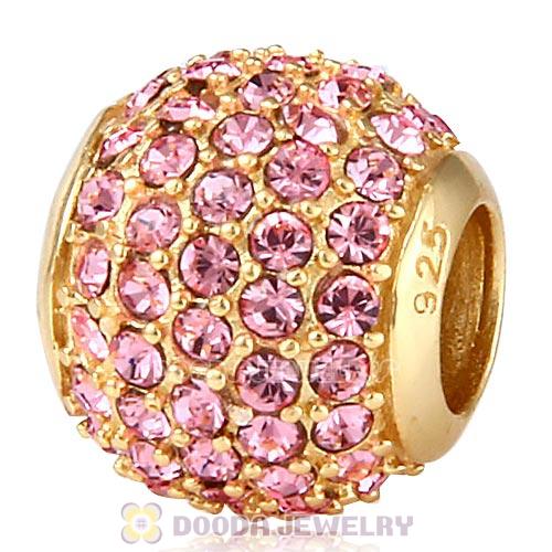 Gold Plated Sterling Pave Lights with Light Rose Austrian Crystal Charm