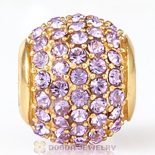 Gold Plated Sterling Pave Lights with Violet Austrian Crystal Charm