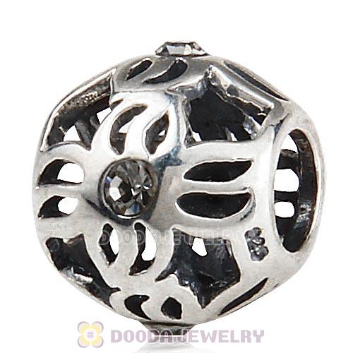 Sterling Silver Pinwheel Charm Beads with Black Diamond Austrian Crystal European Style