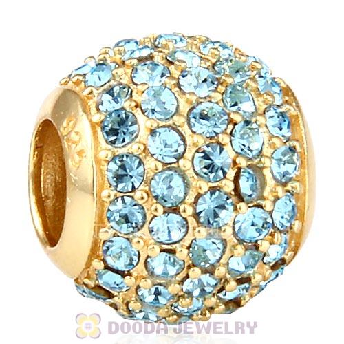 Gold Plated Sterling Pave Lights with Aquamarine Austrian Crystal Charm