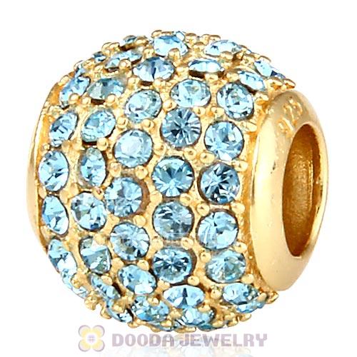 Gold Plated Sterling Pave Lights with Aquamarine Austrian Crystal Charm