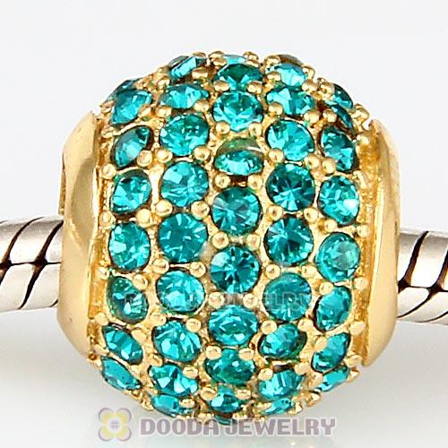 Gold Plated Sterling Pave Lights with Blue Zircon Austrian Crystal Charm
