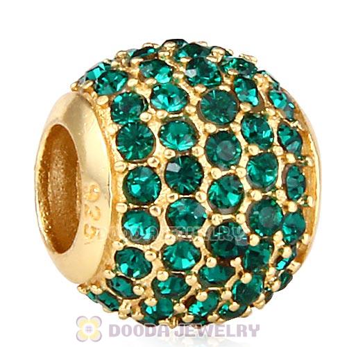 Gold Plated Sterling Pave Lights with Emerald Austrian Crystal Charm