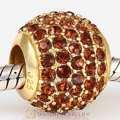 Gold Plated Sterling Pave Lights with Smoked Topaz Austrian Crystal Charm