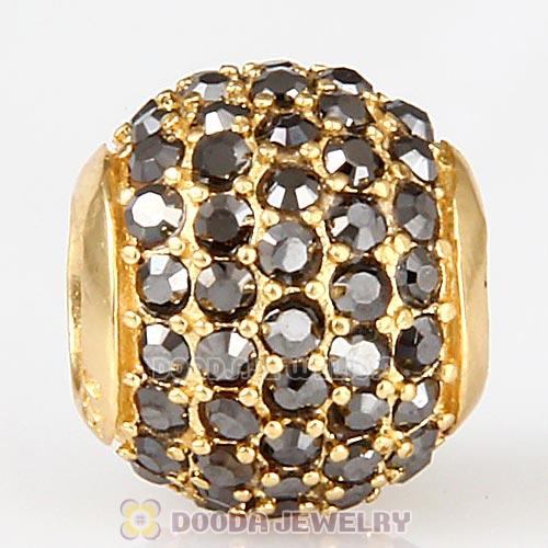 Gold Plated Sterling Pave Lights with Jet Hematite Austrian Crystal Charm