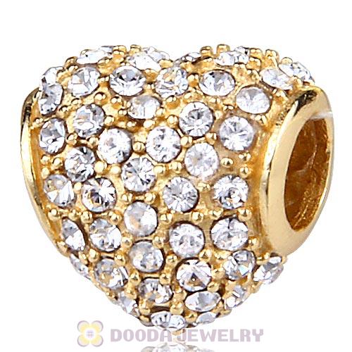 Gold Plated Sterling Pave Heart with Clear Austrian Crystal Charm