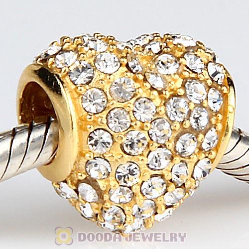 Gold Plated Sterling Pave Heart with Clear Austrian Crystal Charm