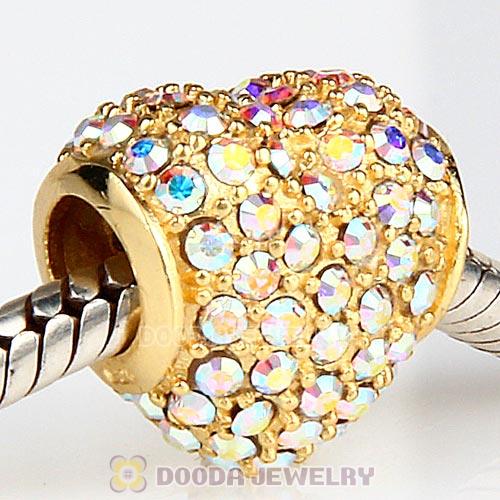 Gold Plated Sterling Pave Heart with Crystal AB Austrian Crystal Charm