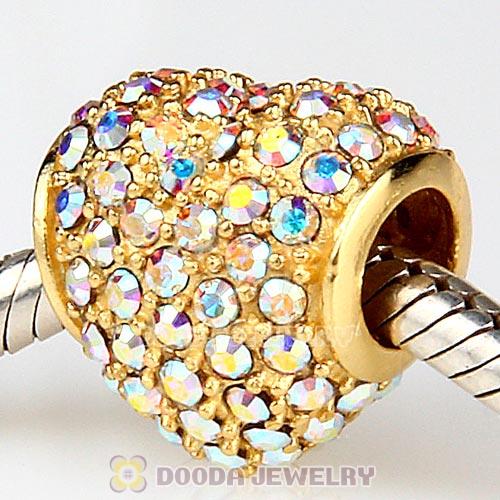 Gold Plated Sterling Pave Heart with Crystal AB Austrian Crystal Charm