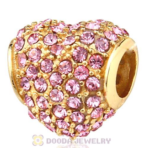 Gold Plated Sterling Pave Heart with Light Rose Austrian Crystal Charm