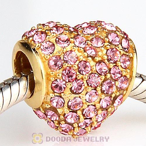 Gold Plated Sterling Pave Heart with Light Rose Austrian Crystal Charm