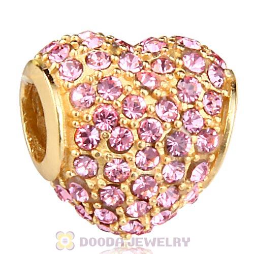 Gold Plated Sterling Pave Heart with Light Rose Austrian Crystal Charm