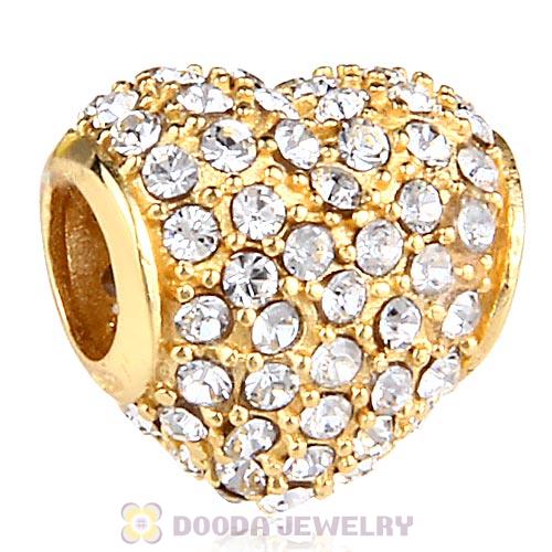 Gold Plated Sterling Pave Heart with Clear Austrian Crystal Charm