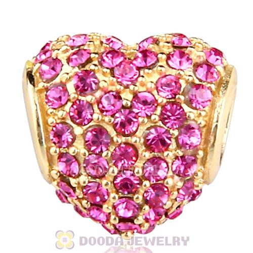 Gold Plated Sterling Pave Heart with Rose Austrian Crystal Charm