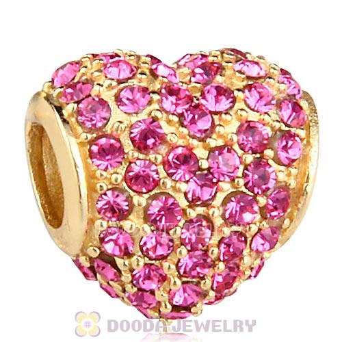 Gold Plated Sterling Pave Heart with Rose Austrian Crystal Charm